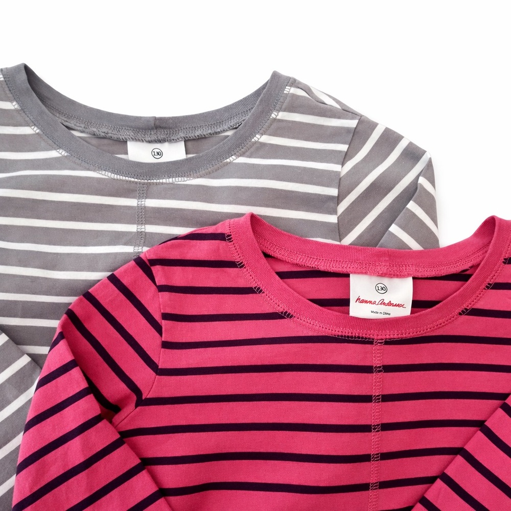 Hanna Andersson Striped Peplum Tops Bundle Size 8 Pink Gray Long Sleeve Girls - Picture 8 of 8